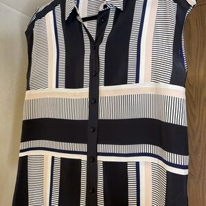 Kate Spade, Striped Sleeveless Top - Black and Beige